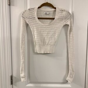 Hollister White Knit Cropped Sweater-xxs